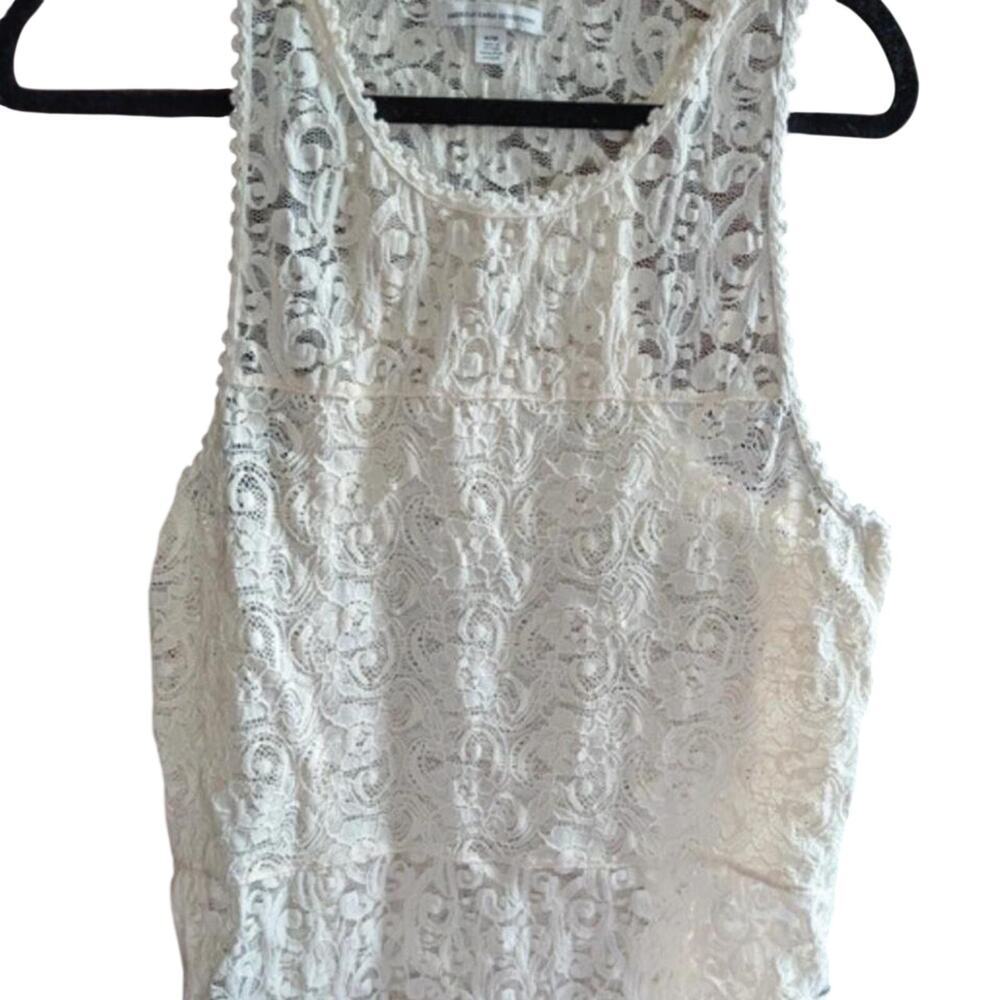 American Eagle cream, floral lace tank, soft & sexy collection, semi-sheer, Sz M